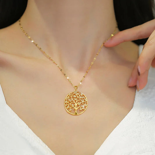 Ring Big Tree Light Luxury Banquet Necklace Female Internet Celebrity Versatile Clavicle Chain Titanium Steel Chain